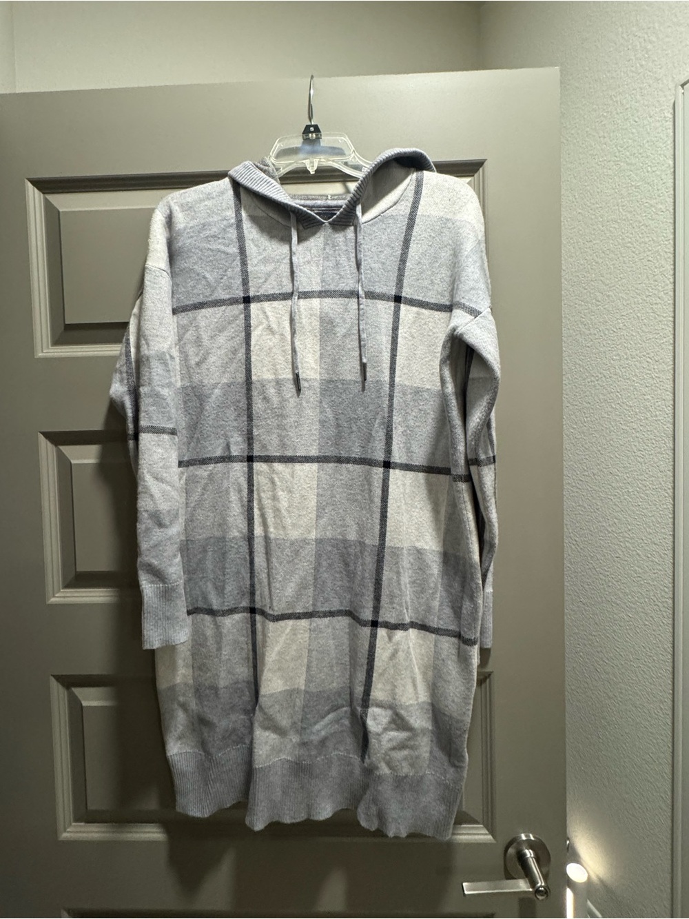 RACHEL Rachel Roy Gray Plaid Hooded Knit Mini Dress